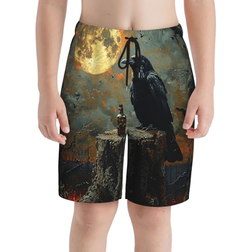 Boys Beach Board Shorts Swim Trunks Summer Kids Youth 3D Swimming, Raven Moon Cool3