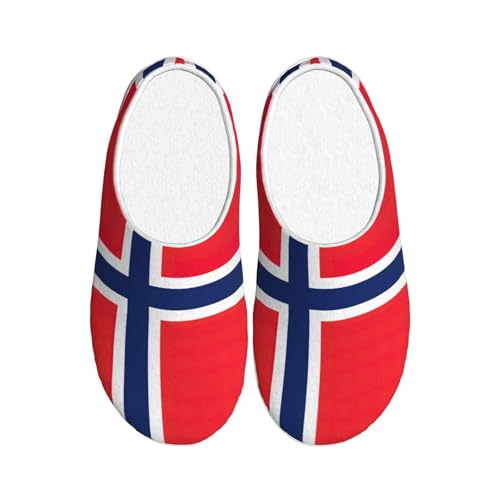 Cozy Norwegian flag print Slippers Indoor and Outdoor Fuzzy House Shoes Anti-Skid Sole Gifts for Women Indoor Scuff