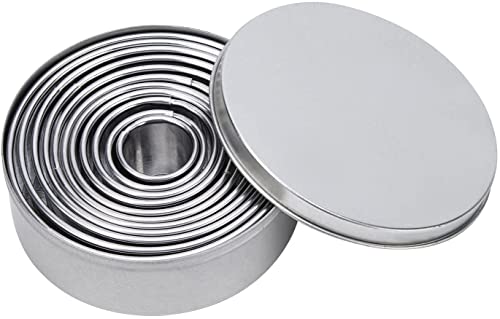 CMD 11 PCS Cookie Cutters, Round Cookie Cutters Variety Pack, Stainless Steel for Cooking Baking Biscuit Cake Pastry Donut Cutter Ring Molds (11 Pack Round 2-9CM/0.9-3.5IN.)