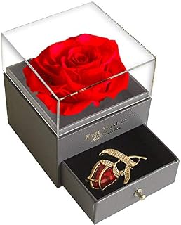SWEETIME Red Rose Gift Box Enchanted Real Rose with Ruby Rose Brooch, Eternal
