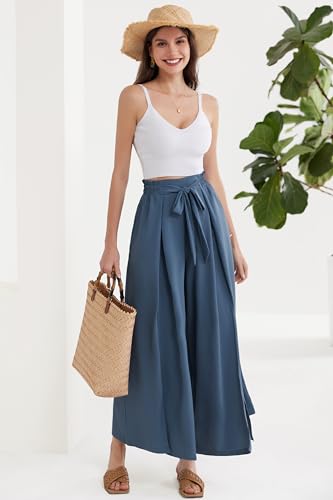 GRACE KARIN Women's Wide Leg Pants with Pockets Lightweight High Waisted Tie Knot Caual Loose Split Flowy Palazzo Trousers4