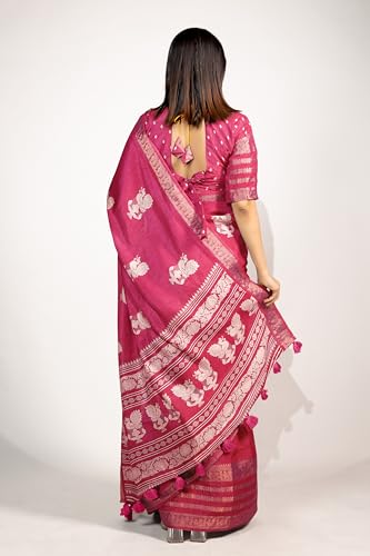 Image of MIRCHI FASHION Women Saree Cotton Silk Peacock Printed | Traditional Motif Ethnic Sari for Farewell and Ceremonies with Blouse Piece