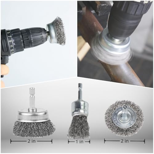 Image of 10 Pack Wire Brush for Drill, Carbon Steel Wire Wheel Brush, Cup Brush, Pen Brush Set with 1 /4-Inch Hex Shank for for Cleaning Rust, Stripping and Abrasive