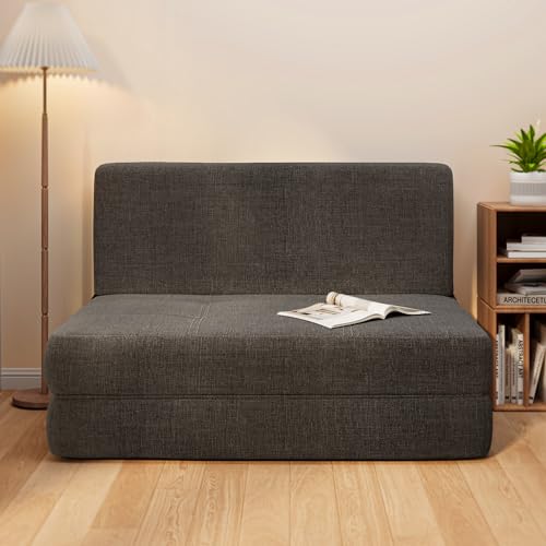 Aiho Futon Sofa Bed, Sleeper Chair Floor Couch, Memory Foam Folding?Chair?Bed with Linen?Fabric Removable Cover, for Living Room/Dorm/Guest Room/Apartment, Twin, Dark Grey