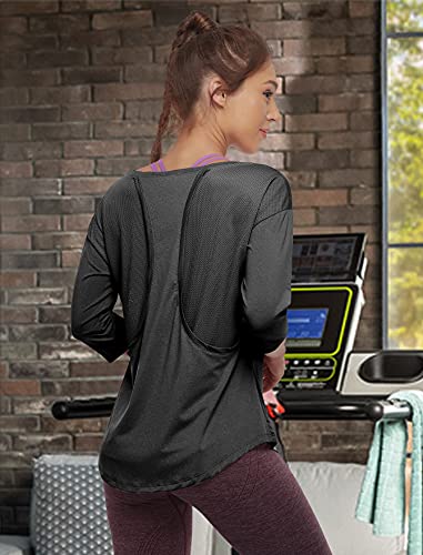 COOTRY Sportshirt voor dames met mesh mesh naden sportshirt losse functioneel shirt bovenstuk ademend casual yoga gym loopshirt - Image 6