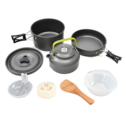 Airoka Auto 11 Pcs Outdoor Cookware Set For 2-3 Youth Scouts Portable Camping Cookware Backpack Camping Pots & Pans Set（Black） #TOP29