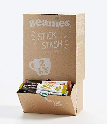 Beanies 100 Coffee Sticks, Mixed Blends; instant flavored coffee - Dispensing Box