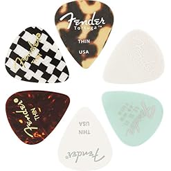 Fender© »351 Material Medley Picks » Médiators pour Guitare et Basse – Diverses couleurs et matériaux – Thin – Set de 6 - Les Beatles, Paul McCartney, John Lennon, RIngo Starr, George Harrison