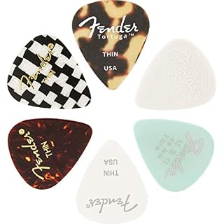 Fender© »351 Material Medley Picks » Médiators pour Guitare et Basse – Diverses couleurs et matériaux – Thin – Set de 6 - Les Beatles, Paul McCartney, John Lennon, RIngo Starr, George Harrison
