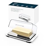 KITCHENDAO Airtight Flip-Top Butter Dish With Lid and Knife Spreader for Countertop and Refrigerator, Keeper, Plastic Holder Tray for 2 Sticks East Coast/ West Coast/ Kerrygold