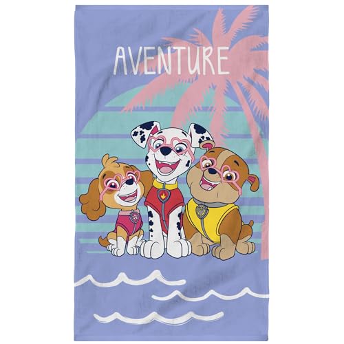 OMYDREAM Pat Patrouille Sunset Serviette de Bain et de Plage et de Plage | 100% Coton | Oeko-TEX | 70x120cm | Imprimé Fille | Parme