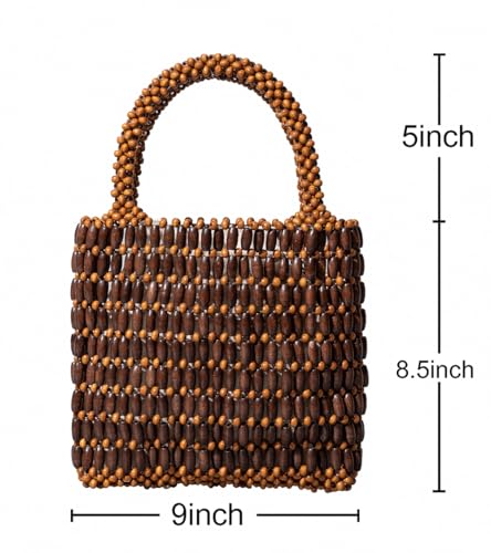 Bolso tote pequeño con cuentas de madera tejido miniatura 5