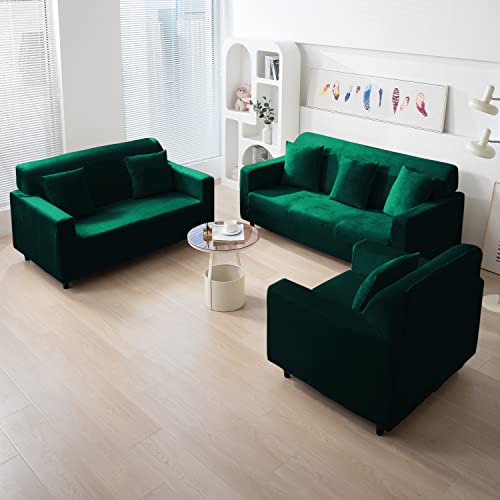 Image of HOKIPO 200 GSM Premium Velvet Sofa Cover 2 Seater Fully Covered, Hunter Green (AR-4737-HGR)
