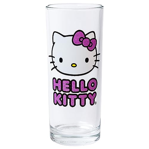 Silver Buffalo Sanrio Hello Kitty 4 Pack Glitter Tumbler Glass Set, 10 Ounces