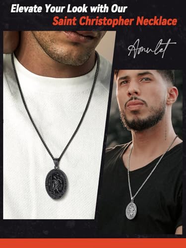FaithHeart Saint Christopher/Florian/Sebastian Necklace for Men, Stainless Steel/18K Gold Plated St Christopher Necklaces Religious Amulet Pendant Christian Gifts for Men4