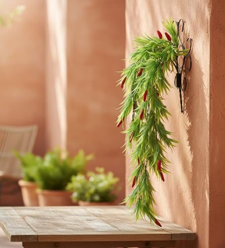 Image of Foliyaj Artificial Red Chilli Vine with Metal Wall Stand | Show Pieces for Living Room | Faux Plants for Home Decor | Decorative Creeper Vine for Home and Office Decoration | 70 cm Length