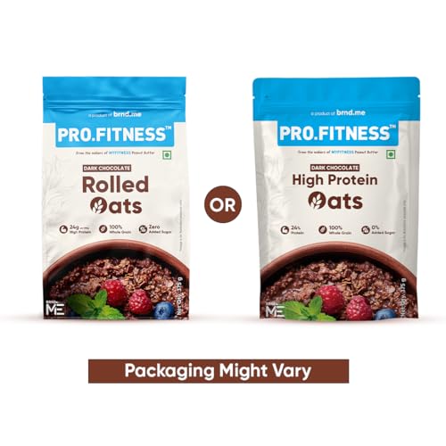 Image of Pro.Fitness 27g High Protein Oats (By MyFitness) | Dark Chocolate Oats with Almonds, Pumpkin Seeds and Raisin | Chocolate Rolled Oats with Jaggery - No Refined Sugar | Breakfast Cereals (Pack of 2)