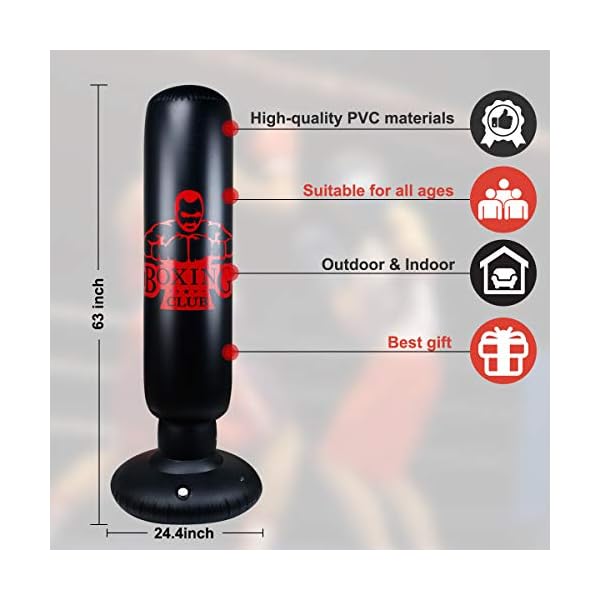 Punching-Bag-for-Kids-Locsee-Inflatable-Freestanding-Bop-Bag-for-Adults-Kids-Fitness-Boxing-Target-Bag-with-Stand-Training-Kickboxing-Equipment-63-inch Punching Bag for Kids, Locsee Inflatable Freestanding Bop Bag for Adults Kids Fitness Boxing Target Bag with Stand Training Kickboxing Equipment (63 inch)