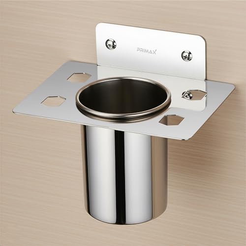Image of Plantex (Primax) Stainless Steel Tumbler Holder /Tooth Brush Holder /Stand for Bathroom /Bathroom Accessories - Wall Mount (Chrome)