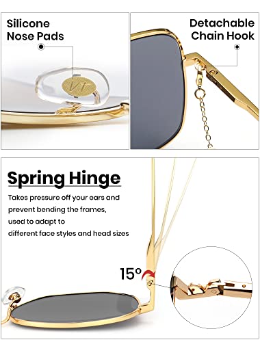 Image of Veda Tinda Vision Sunglasses for Women Trendy Retro 70s 90s Womens Oval and Square Shades UV400 Protection with Glasses Chain