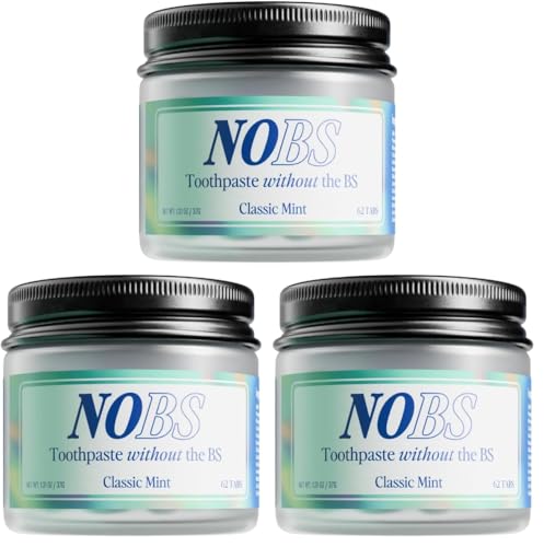 Image of NOBS (No Bad Stuff) Toothpaste Tablets - Nano Hydroxyapatite, Fluoride & Plastic Free, Eco & Travel Friendly - Remineralize with NHA (1 Month) (Pack of 3)