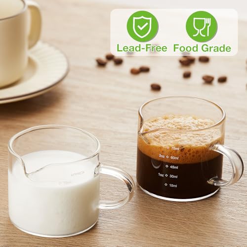 Mfacoy-2-Pack-Measuring-Cups-75ML-Espresso-Cups-with-Handle-Espresso-Shot-Glasses-with-V-Shaped-Mouth-Clear-Accessories-Milk-Frothing-Pitcher Mfacoy 2 Pack Measuring Cups 75ML Espresso Cups with Handle Espresso Shot Glasses with V Shaped Mouth Clear Accessories Milk Frothing Pitcher