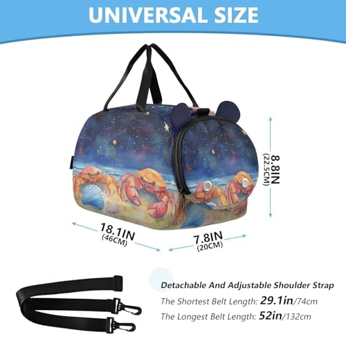 Crabs Seashell Blue Kids Travel Duffel Bag for Boys Girls Overnight Weekend Tote Bag with Shoes Compartment for Dance Gym Sports3