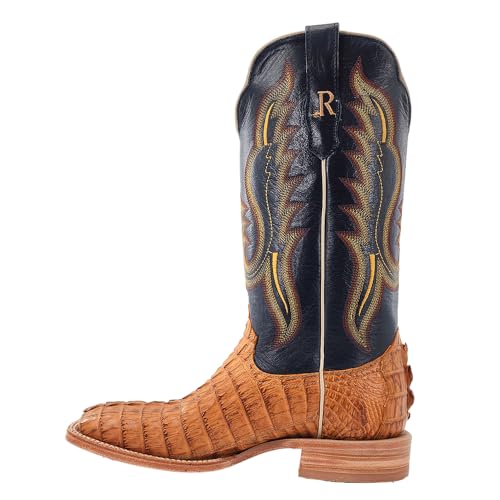 Men's R. Watson Saddle Hornback Caiman Tail, Navy Goat Exotic Cowboy Boots RW3010-24
