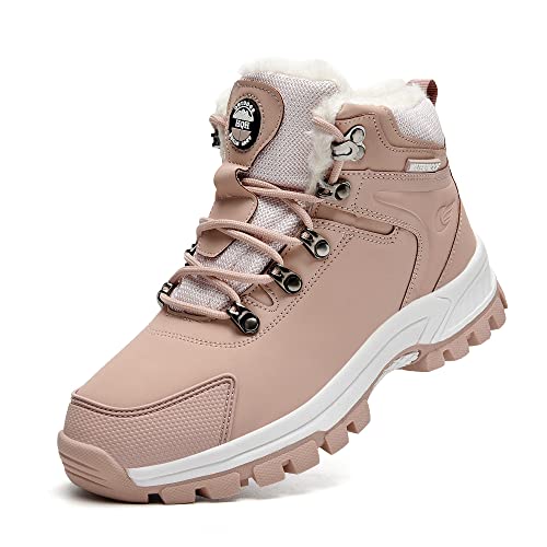 Winter Snow Boots for Womens Mens Hiking Boots, Waterproof Non-Slip Outdoor Fur Warm Shoes Leather Ankle Boots, Size4-14.5