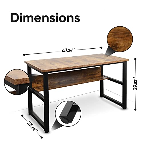 Halter Computer Desk With Storage Office Desk With Shelves For Home Or Office Computer Desk With Shelves For Pc Monitor Desktop Gaming Desk Study Desk Natural Wood Black Metal Frame 47 Inches #TOP6