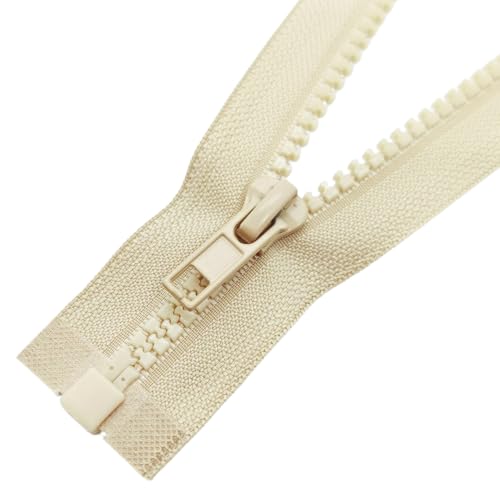 Image of MebuZip 2PCS #5 5 Inch Separating Jacket Zippers Resin Zipper Molded Plastic Zippers Bulk for Sewing Coat Jackets Clothes (Beige)