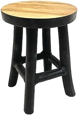 Spetebo Taboret na kwiaty z drewna tekowego 17 x 15 cm okrągły naturalny/mały drewniany taboret na rośliny z 4 nóżkami prawdziwe drewno dekoracyjne lite drewno stojak na kwiaty stojak na rośliny