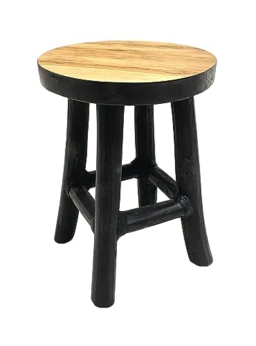 Spetebo Teak Blumenhocker 22 x 17 cm rund - schwarz/mittel - Holz...