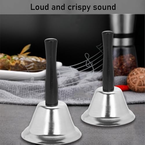MCPINKY 2PCS Hand Bell,Silver Ringing Bell with Handle Dinner Bell Call Bell for Elderly Bell for Classroom Christmas Pets