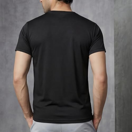 Image of playR Men's Polyester Adult Training Tee - Round Neck Half Sleeve Regular Fit DRIVENT, Lightweight Breathable Activewear for Gym Running Workout Yoga All Season