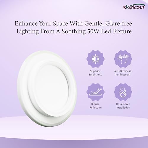 Image of Premium 50W LED Ceiling Light | 3 Color Modes (Warm, Natural, Cool) - Flicker-Free, Anti-Glare |Bedroom, Office, Kitchen, Bathroom, Balcony & Walkway (Round White 50W)