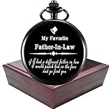 'To My Father-in-Law' Engraved Pocket Watch Gift Set with Luxury Black Wooden Box, Classic Fob Watch with Chain & Functional Keyring, Best Father in Law Birthday Gifts, Wedding & Christmas Presents for Father in Law
