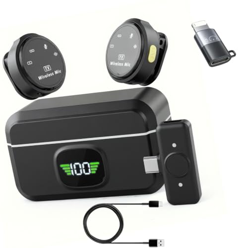 Image of GADGETSWEAR Dual Q8 Wireless Lavalier Microphone with LED Display Charging Case for YouTube, Content Creation, Vlogging, Podcasting, Camera, PC, Type-C & iOS, Plug & Play with Noise Cancellation