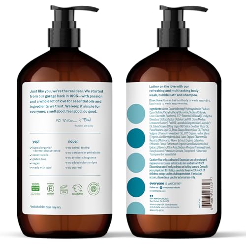 Everyone 3-in-1 Soap, Body Wash, Bubble Bath, Shampoo, 32 Ounce (Pack of 2), Pacific Eucalyptus, made with Essential Oils for Men and Women