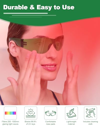LIGHTMEUP Red Light Therapy Glasses Eye Protection for Infrared & LED Light Sessions Lightweight Goggles