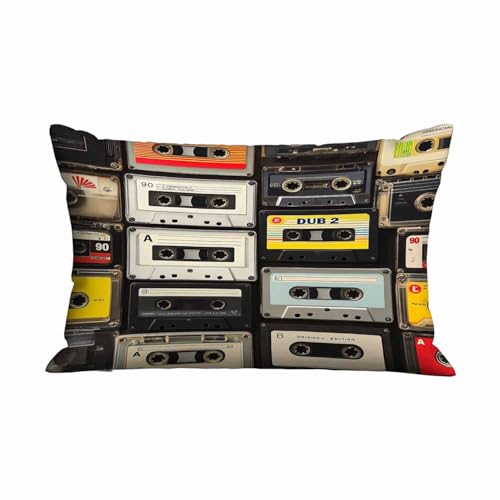 Mugod Throw Pillow Cover 80S Retro Audio Cassette Plastic Tapes,Pillow Case for Men Women Decorative Home Sofa Chair Couch 20x30 Inches