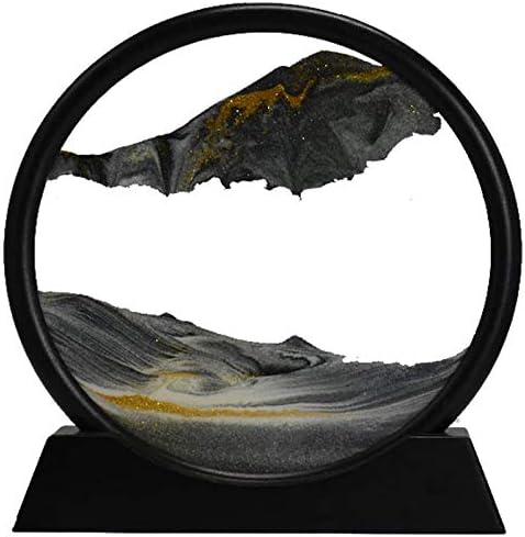 Cavis Moving Sand Art Picture Round Glass 3D Deep Sea Sandscape in Motion Display Flowing Sand Frame(7inch)