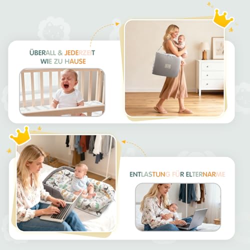 Babynest Babynestchen Neugeborene 0-24 Monate, Baby Nestchen Tragbar Nestchen Baby Waschbar mit Verstellbarem U-Fußsack,Tragbar & Verwandelt Sich In Rucksack,Baby Erstausstattung Neugeborene