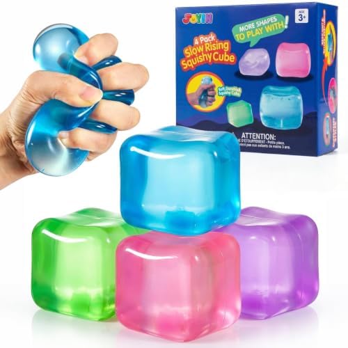 JOYIN 4 Stück Stress Cube Stressball Würfel, 5cm hochverdichter Cube Fidget Toy, Sensorische Spielzeuge mit langsamer Rückformung für Erwachsene, Geburtstagsgeschenke, Party-Mitgeb