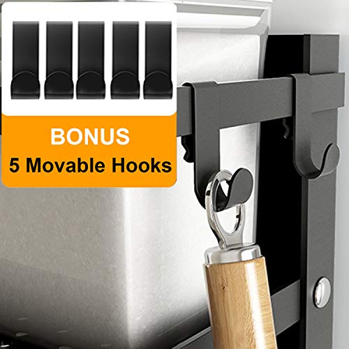 Magnetic Spice Rack,4 Tier Kitchen Magnetic Shelf For Refrigerator Fridge Organizer With 2 Paper Towel Holders And 5 Removable Hooks,Matte Black #TOP4