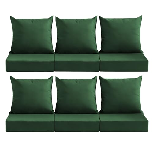 Image of Outdoor Deep Seat Cushion Set, 24x24 Inch Water-Resistant & Fade-Resistant Outdoor Chair Cushions, Patio Furniture Cushions with Removable Cover for Patio Chair, Sofa, Forest Green (Set of 6)