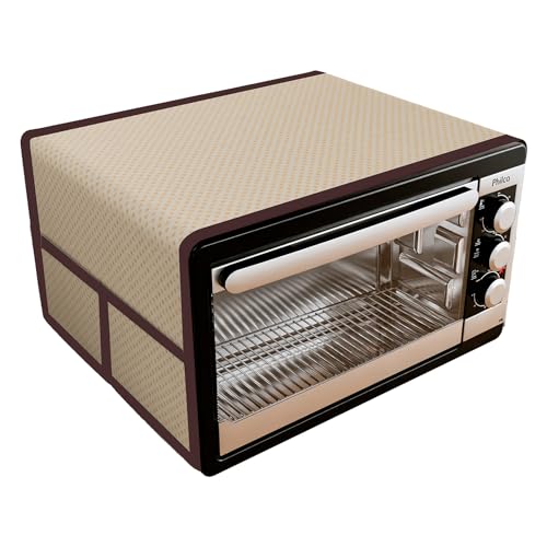 Image of Kuber Industries Oven Top Cover | Microwave Oven Top Cover | Microwave Cover with 4 Utility Pockets | Oven Cover for Kitchen Decor | Dot Design Oven Top Cover | 50 LTR | Golden