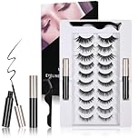 LOPHE Magnetic Eyelashes Set, 10 Pairs Premium Faux Mink Lashes with 2 Magnetic Eyeliners, Reusable 3D Curly Lashes Natural to Dramatic, Complete Kit for Women Christmas Birthday Gift
