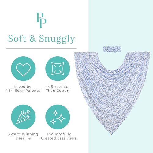 Image of Posh Peanut Swaddle Blanket & Headband Set - Viscose from Bamboo Stretchy Baby Swaddle for Newborn Girls, Receiving Blanket or Nursing Cover