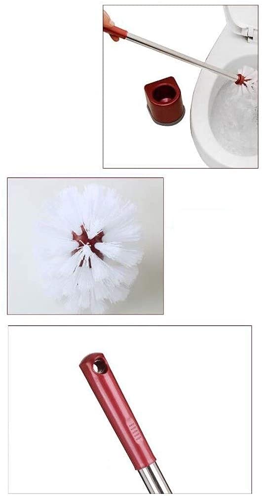 Uso Baños PúBlicos 2 Uds Cepillo De Baño Plástico Y Soporte Acero Inoxidable Mango Largo Juego Inodoro Limpio con Base para Apto Mayoría Inodoros(Wine Red,Leaf)